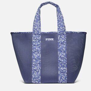 PINK by Victoria's Secret Large Blue Mesh Tote Pool Beach Bag In Blue Floral NWT